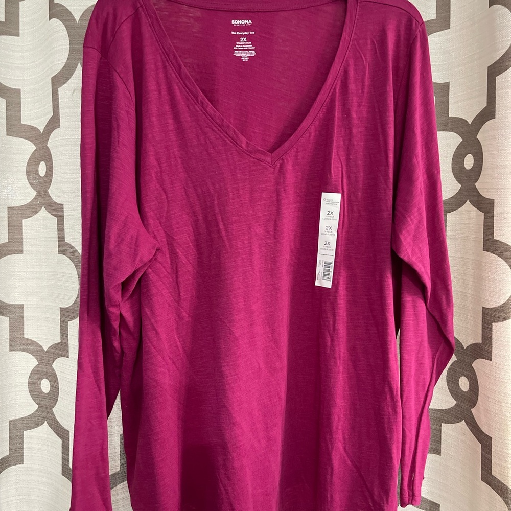 Kohl's Women's Long Sleeve V-Neck Top - Fuchsia